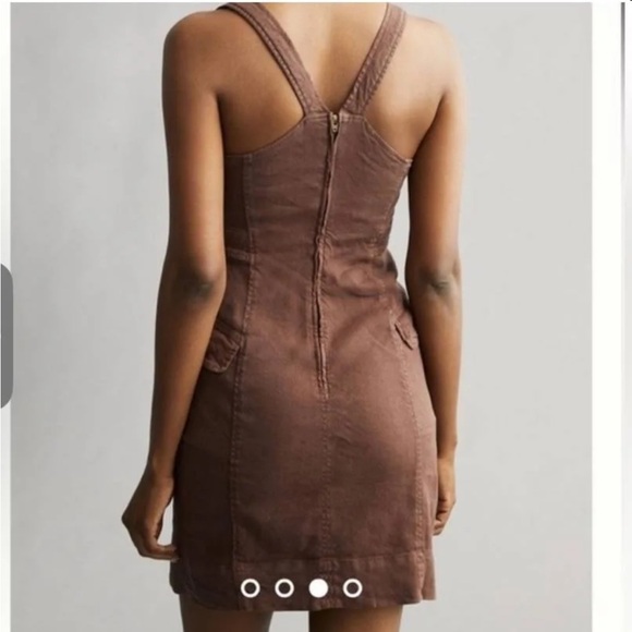NWT Anthropologie dark brown square neck cargo dress linen blend size 10 - Picture 3 of 13
